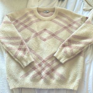FRNCH sweater cream with soft red plaid with gold detail